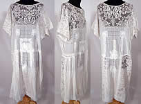Vintage White Batiste Filet Lace Embroidered French Knot Drop Waist Dress