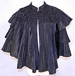 Victorian Black Silk Accordion Pleated Jet Beaded Evening Cloak Cape 