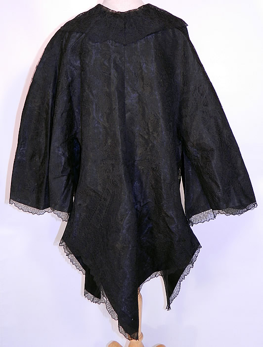 Victorian Civil War Antique Black Chantilly Lace Pagoda Sleeve Robe Coat