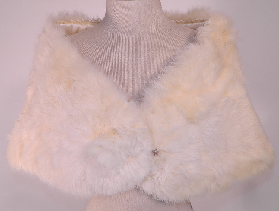 Vintage White Rabbit Fur Shrug Stole Shawl Winter Wrap Glam Evening Cape