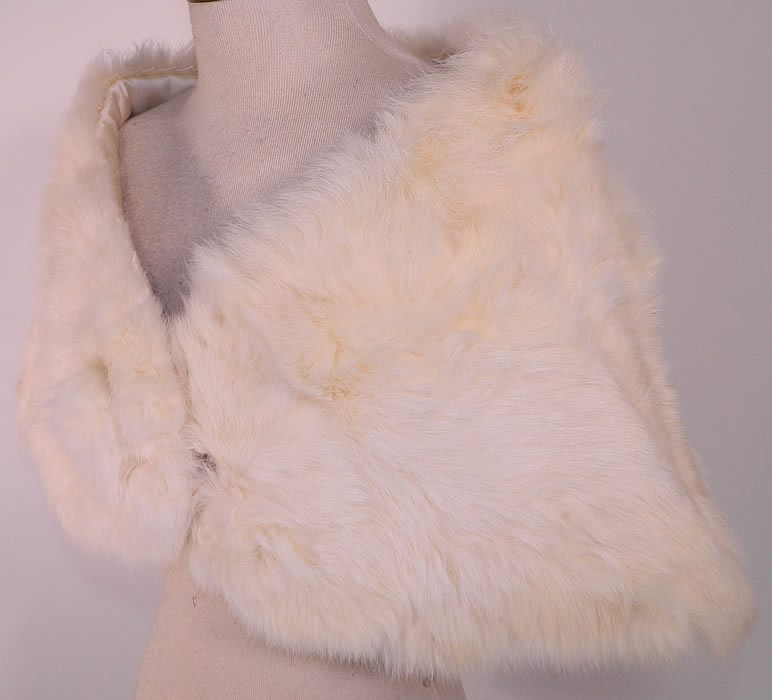 Vintage White Rabbit Fur Shrug Stole Shawl Winter Wrap Glam Evening Cape