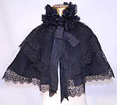 Victorian Black Net Lace Silk Neck Ruffle Mourning Cloak Cape Capelet