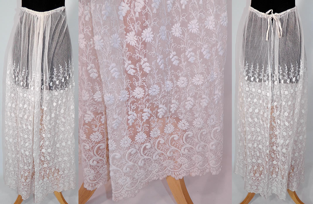 Edwardian White Net Embroidered Tambour Lace Wedding Skirt