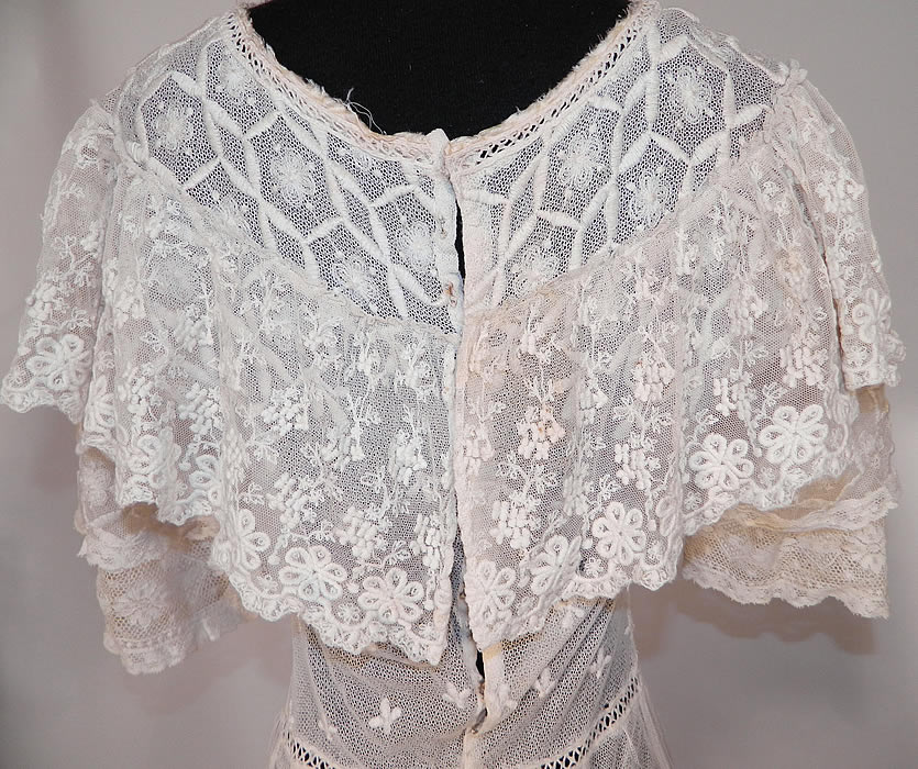 Edwardian White Net Embroidered Tambour Lace Graduation Wedding Dress