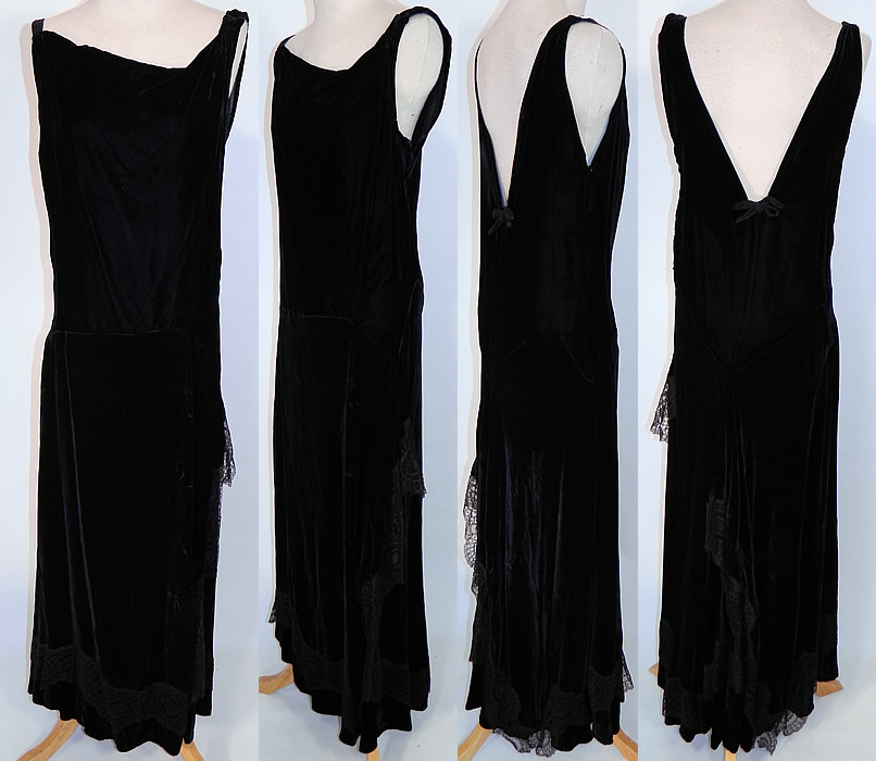 Vintage Black Silk Velvet Chantilly Lace Bias Cut Evening Gown Dress This is truly a wonderful piece of wearable art