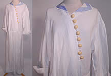 Edwardian White Linen Blue Middy Sailor Collar Large Size Workwear Day Dress.