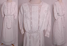Edwardian White Linen Embroidered Eyelet Irish Crochet Lace Graduation Tea Dress