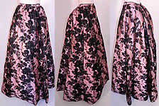 Victorian Pink & Black Floral Silk Damask Brocade Ball Gown Bustle Skirt
