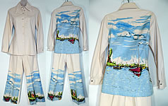 Vintage Allie Flynn for Evan Roberts Claude Monet Painted Pant Suit Jacket Bell Bottoms