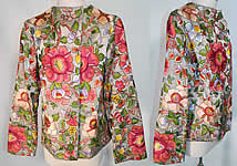 Vintage Silver Metallic Lam&eacute; Silk Embroidered Floral Leaf Coat Jacket