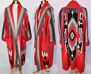 Antique Chimayo Blanket Red Wool Hand Woven Long Duster Coat