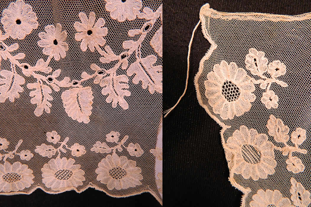 Antique Georgian Regency Blonde Lace Tambour Embroidery Bonnet Face Veil Fabric. The provenance on the veil is it came from the Major Benjamin Swan House estate in Woodstock, Vermont. This is truly a rare and early piece of Georgian era textile lace art! 