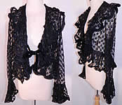 Victorian Antique Black Net Lace Square Cube Blouse Coat Jacket