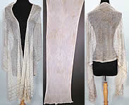Vintage Art Deco Egyptian Assuit White Net Diamond Design Silver Shawl Scarf