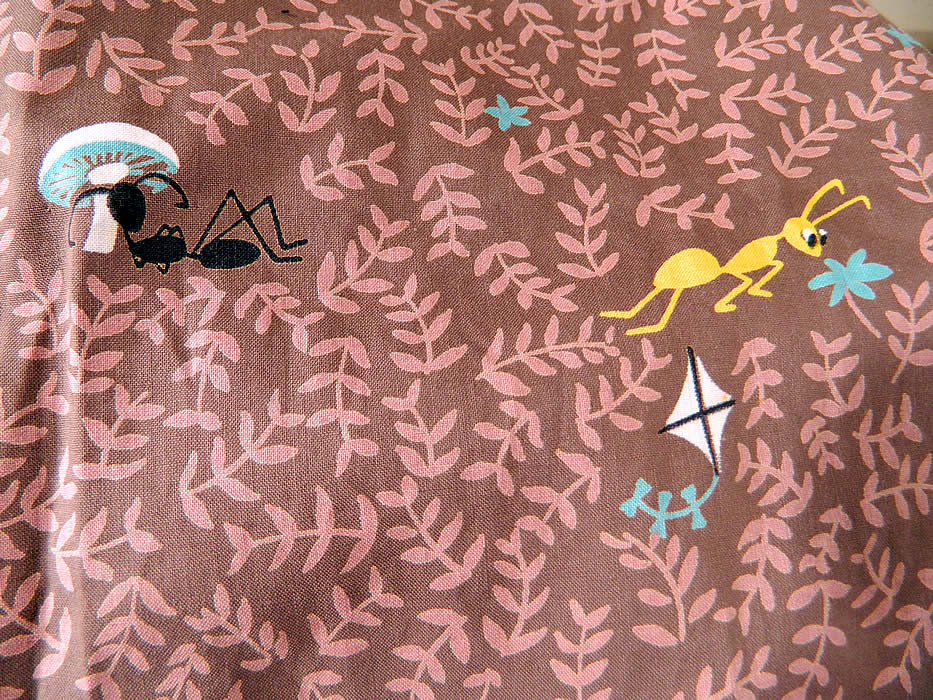 Vintage Ants Picnic Camping Novelty Print Cotton Circle Skirt Blouse Dress. This vintage ants picnic camping novelty print cotton circle skirt, blouse, dress dates from the 1950s.