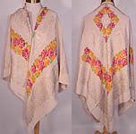 Antique Art Deco Pink & Yellow Floral Roses Silver Lam&eacute; White Silk Shawl 