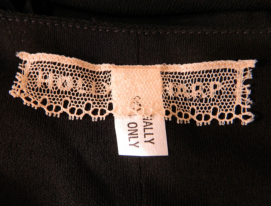 Vintage Holly Harp Layered Crepe Georgette Black Cocktail Dress. There is a "Holly Harp" designer lace label and size Small tag sewn inside.