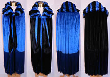 Vintage Gatsby Blue & Black Velvet Reversible Fringe Cocoon Opera Cloak Cape
