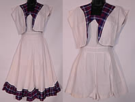 Vintage White Rayon Plaid Playsuit Shorts Skirt Bolero Jacket Coverup Outfit