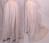 Victorian Pleated White Cotton  Bustle Back Train Bridal Wedding Petticoat Skirt