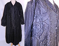 Edwardian Titanic Black Silk Soutache Applique Lace Long Coat Jacket