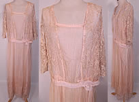 Edwardian Titanic Pink Silk Ecru Net Crochet Filet Lace Dress