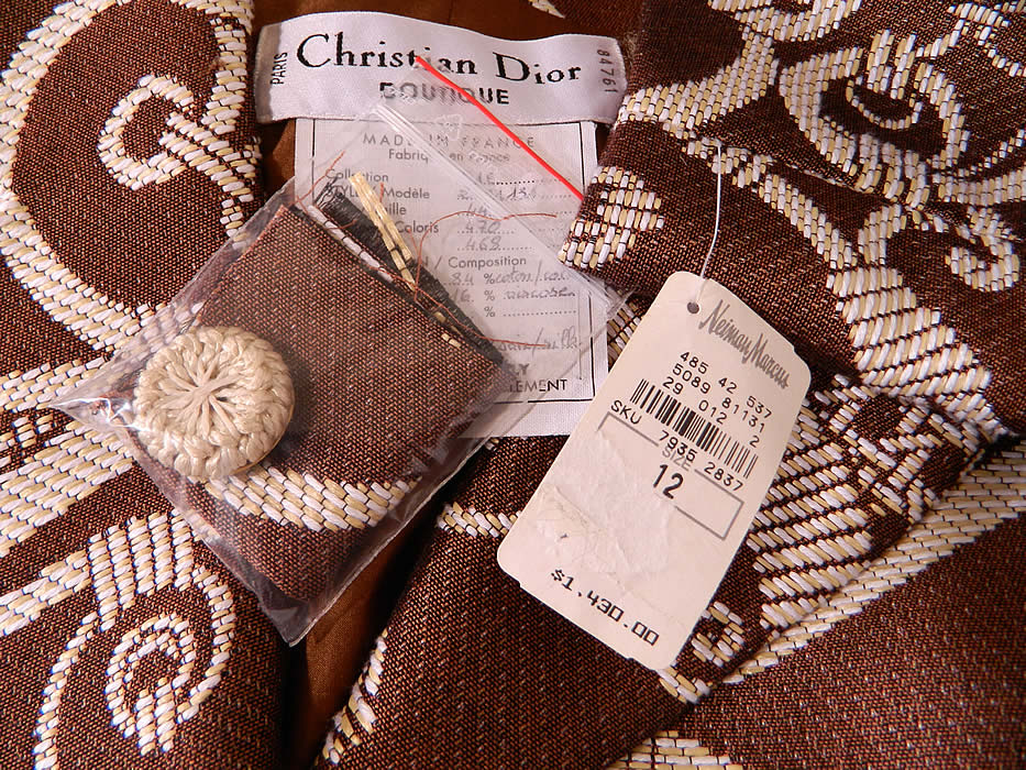 Vintage Christian Dior Boutique Brown & White Brocade Suit Jacket & Skirt. 