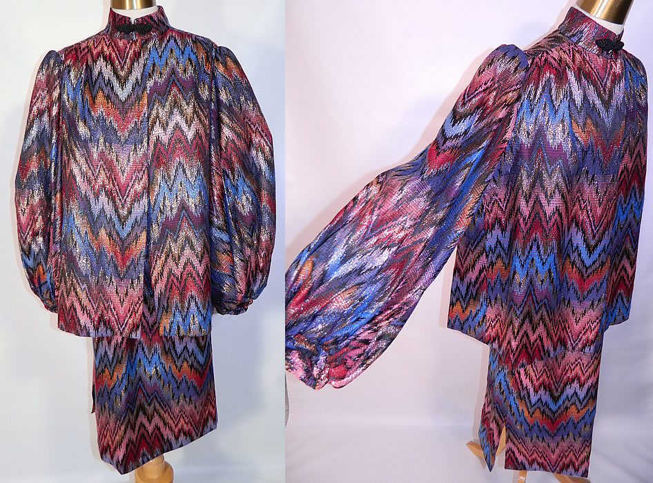 Vintage Mr. Blackwell Custom Missoni Style Striped Zigzag Lam&eacute; Suit Jacket & Skirt. This vintage Mr. Blackwell Custom Missoni style striped zigzag kaleidoscope lam&eacute; suit jacket and skirt dates from the 1960s. It is made of an acetate metallic lam&eacute; weave fabric with a kaleidoscope of colors done in a geometric striped zigzag pattern design, resembling the Missoni style fabrics. 