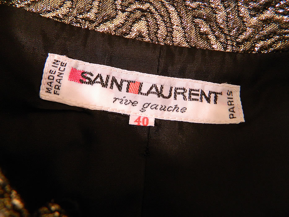 Vintage Saint Laurent Rive Gauche Gold Lam&eacute; Black Knit Suit Jacket.  There is a "Saint Laurent Rive Gauche Paris Made in France"  designer label European size 40 tag sewn inside