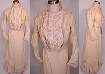 Victorian Cream Wool Lace Applique Bustle Bridal Wedding Gown Dress