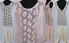 Vintage Cream Net Tambour Embroidery Lace Pansy Flower Bias Cut Dress 
