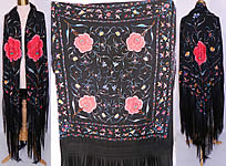 Antique Floral Red Roses Butterflies Silk Embroidered Canton Piano Shawl
