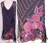 Vintage Jovovich Hawk  Black  Silk  Beaded Embroidered Roses Flapper Dress NWT
