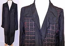 Vintage Art Deco Black Silk Gold Lam&eacute; Beaded Grid Evening Flapper Coat Jacket 