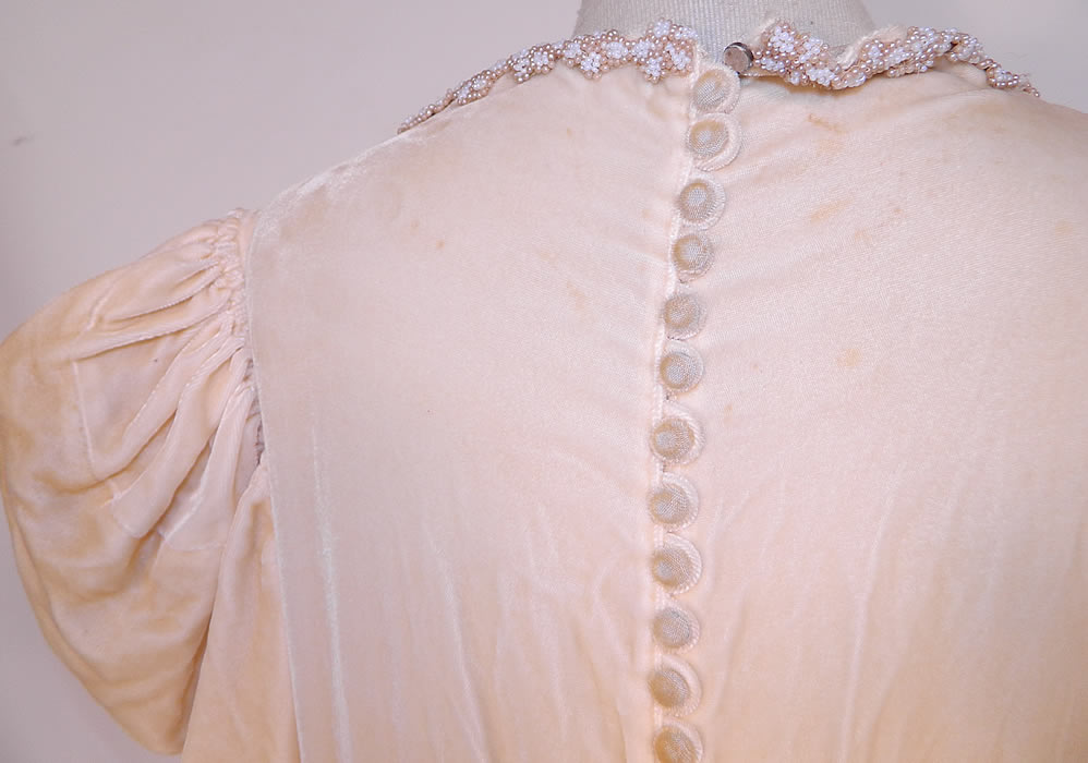 Vintage Pearl Beaded Cream Silk Velvet Bias Cut  Wedding Gown Dress Long Train Skirt.  This is truly an amazing piece of wearable wedding bridal art! 