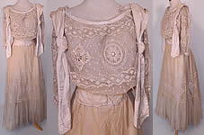 Edwardian Embroidered Polka Dot Cream Net Lace Wedding Dress Blouse Skirt