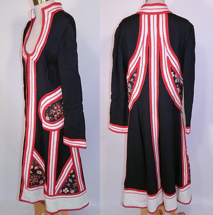 Vintage Malcolm Starr International Designed By Rizkallah Applique Coat Dress. The coat measures 44 inches long, with  38 inch hips, a 34 inch waist, 36 inch bust, 15 1/2 inch back and 22 1/2 inch long sleeves. It is in good condition. This is truly a wonderful amazing piece of quality made designer wearable art!