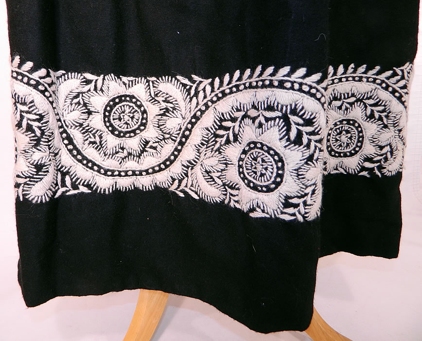Vintage European  Embroidered Woven Wool Pink Hearts Boho Maxi Skirt Folk Costume. It is made a woven wool fabric, with a colorful bright pink and black decorative stripe heart weave design on top and a black and white embroidered floral leaf bottom hem.