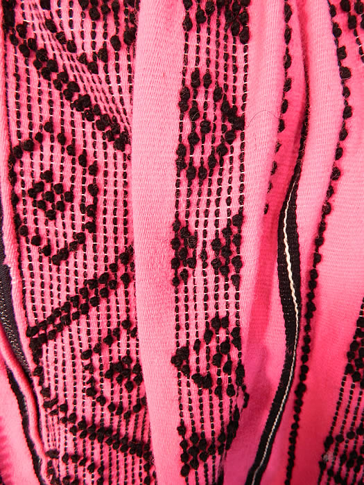 Vintage European  Embroidered Woven Wool Pink Hearts Boho Maxi Skirt Folk Costume. The skirt measures 40 inches long, with a 28 inch waist. It is in good condition, with only a few tiny moth nip holes on the back. This is truly a wonderful  traditional folk costume piece of wearable art. 