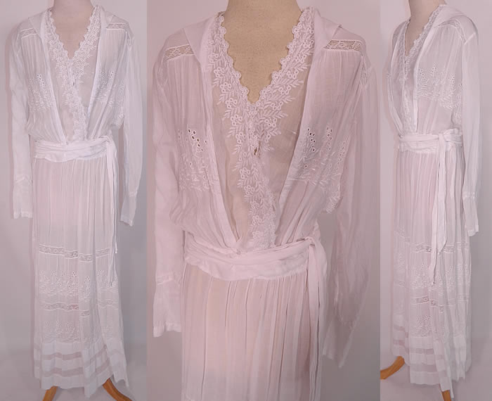 Edwardian Eyelet Embroidered White Cotton Batiste  Lace Graduation Wedding Dress. 