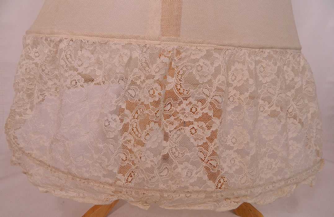 Vintage White Lace Crinoline Net Bell Shape Bridal Wedding Petticoat Hoop Skirt. There is hook closures on the back waistband. 
