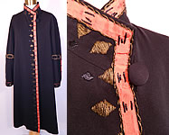 Vintage Art Deco Navy Blue Wool Gabardine Gold Lam&eacute; Embroidered Flapper Coat