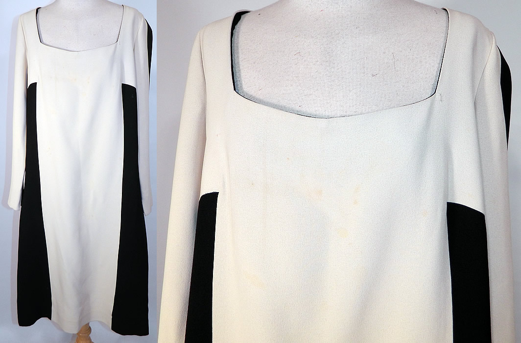 Vintage Mr. Blackwell Design Black & White Mod Color Block Silk Shift Dress. This vintage Mr. Blackwell Design black and white mod color block silk shift dress dates from the 1960s. It is made of a black and white color block mod design silk crepe fabric. 