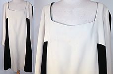 Vintage Mr. Blackwell Design Black & White Mod Color Block Silk Shift Dress.