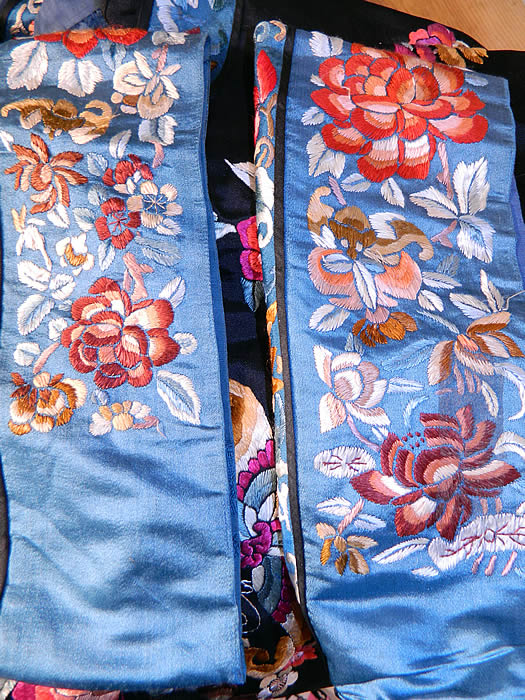 Antique Chinese Silk Embroidered Butterfly Endless Knot Peony Flower Robe Coat. 