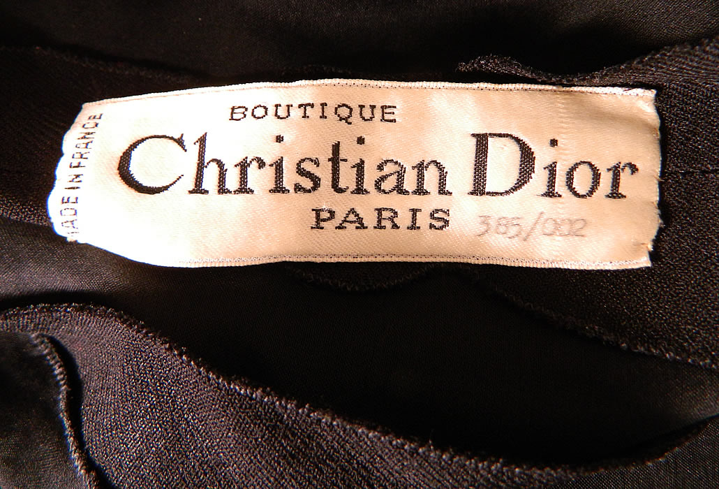 Vintage Christian Dior Paris Gold Chain Link Belted Black Cocktail Dress. There is a "Christian Dior Paris Boutique" numbered 385/002, Made in France designer label sewn inside.