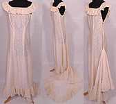 Vintage Eyelet Cream Silk Hawaiian Muumuu Wedding Gown Dress Train Skirt.