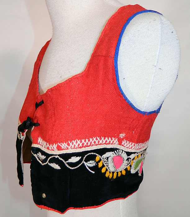 Vintage Portugese Folk Costume Embroidered Wool Vest Top. This vintage Portuguese folk costume embroidered wool vest top dates from 1900.