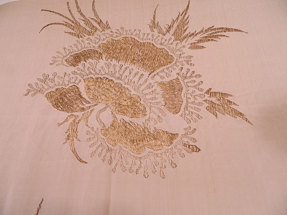 Vintage Silver & Gold Lame Lam&eacute; Cream Silk Fringe Flapper Piano Shawl. There is cream silk fringe wrapped on the tops with gold thread, hand knotted around the edges. 