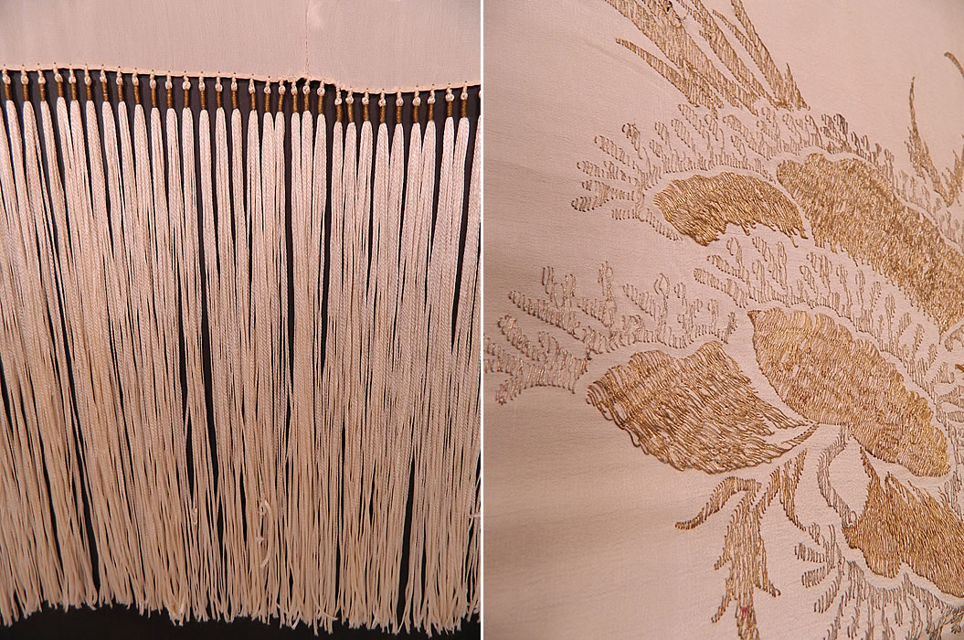 Vintage Silver & Gold Lame Lam&eacute; Cream Silk Fringe Flapper Piano Shawl. This fabulous flapper shawl measures 60 by 60 inches, with 15 inch long fringe trim. 